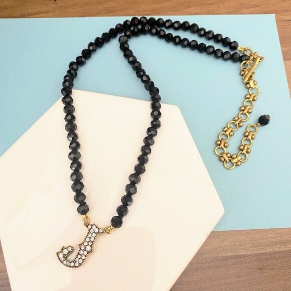 Heidi Daus Crystal-Accented 18" Initial "J" Beaded Necklace Letter J - Picture 5 of 5
